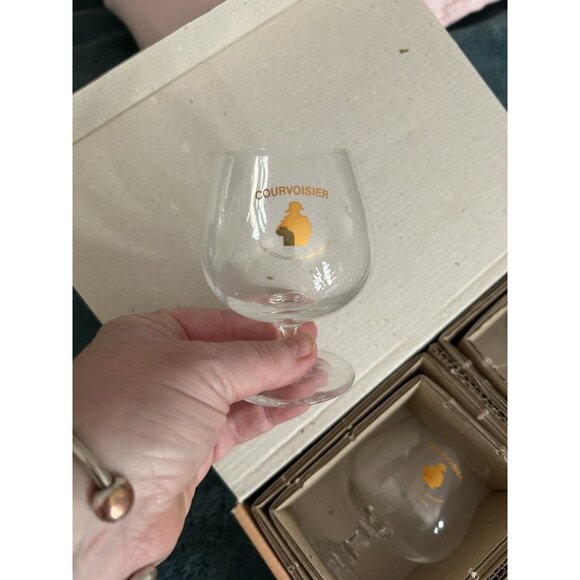 Courvoisier Cognac Napoleon Footed Snifter Glasses In Box Jarnac-France Vintage - Picture 6 of 7